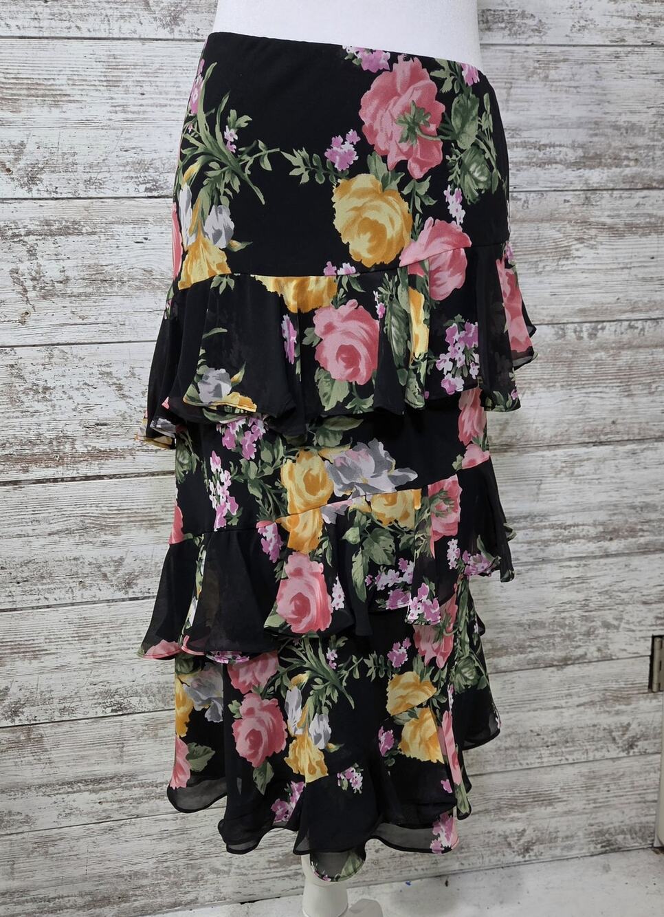 Chaps Chiffon Tiered Asymmetrical Ruffle Midi Skirt XL